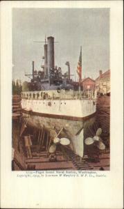 Puget Sound WA Navy Yard Battleship in Dry Dock 1904 Postcard