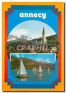 Modern Postcard Lake Annecy pure Visitation and regatta on the lake