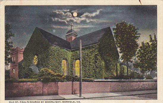 Old St Paul's Church By Moonlight Norfolk Virginia 1923 Curteich