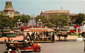Postcard 1950s California Town Square Disneyland Anaheim Trolleys 22-12228