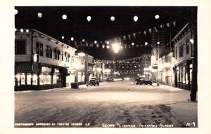 Fairbanks Alaska 2nd & Cushman Streets, At Night,  Vintage RPPC U8346