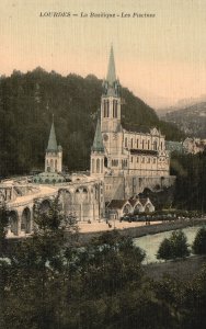 Pools Sanctuary of Our Lady of Lourdes Basilica Church France Vintage Postcard
