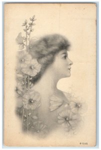 c1910's Pretty Woman Curly Hair With Flowers G & B Unposted Antique Postcard