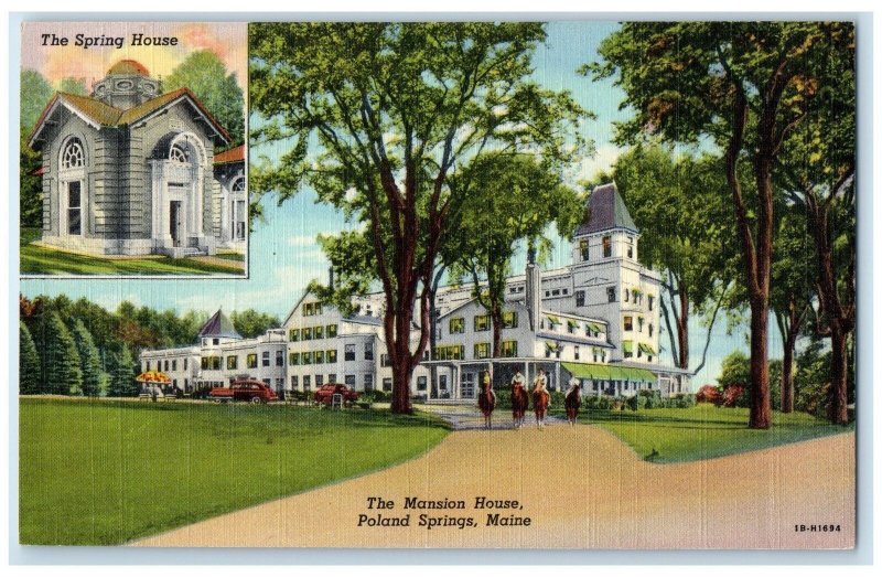 c1940's The Mansion House Building Riding Horses Poland Springs Maine Postcard