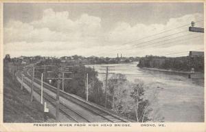 Orono Maine Penobscot River High Head Bridge Antique Postcard K85185