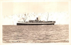 RPPC S.S. YUKON AT COLUMBIA GLACIER ALASKA SHIP REAL PHOTO POSTCARD (1940s)
