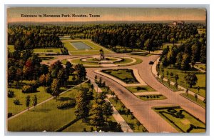 c1941 Postcard TX Entrance To Hermann Park Houston Texas 