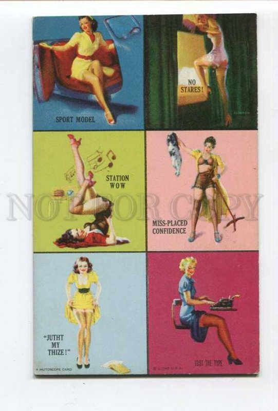 286267 MUTOSCOPE Pin-Up Girl SPORT MODEL Collage Vintage card