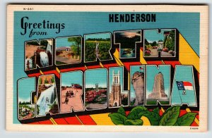 Greetings From Henderson North Carolina Large Big Letter Linen Postcard 1946