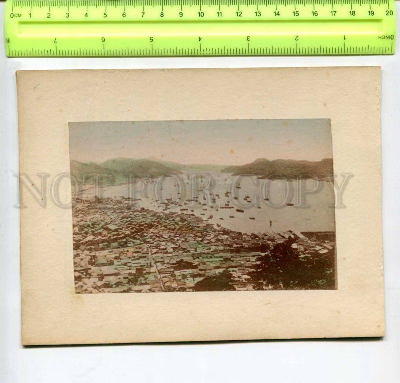 294434 JAPAN rice harvest & Yokohama view 1850-1860 years two tinted photos