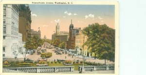 Washington DC Pennsylvania Avenue, Trolley, Cars, People White Border Postcard