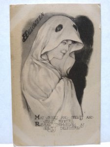 Halloween Postcard May L Farini Gothic Women In Cape Ghost Costume Spooks 1911