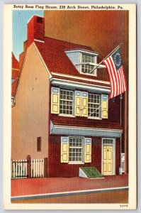 Vintage Postcard Betsy Ross Flag House Arch Street Philadelphia Pennsylvania PA