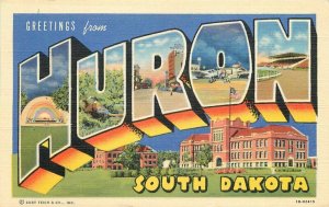 Huron South Dakota large letters linen Teich Postcard 20-10090