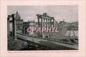 Postcard Old Roma Rovine del Foro Romano dal Visit Tabulario con il Tempio di...