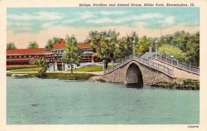 BLOOMINGTON, IL Illinois   BRIDGE PAVILION & ANIMAL HOUSE   c1930's Postcard