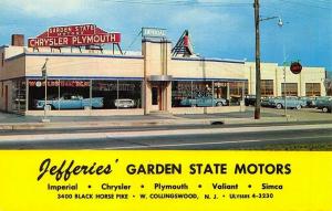 Collingswood NJ Jefferies' Garden State Chrysler Plymouth Dealership Postcard