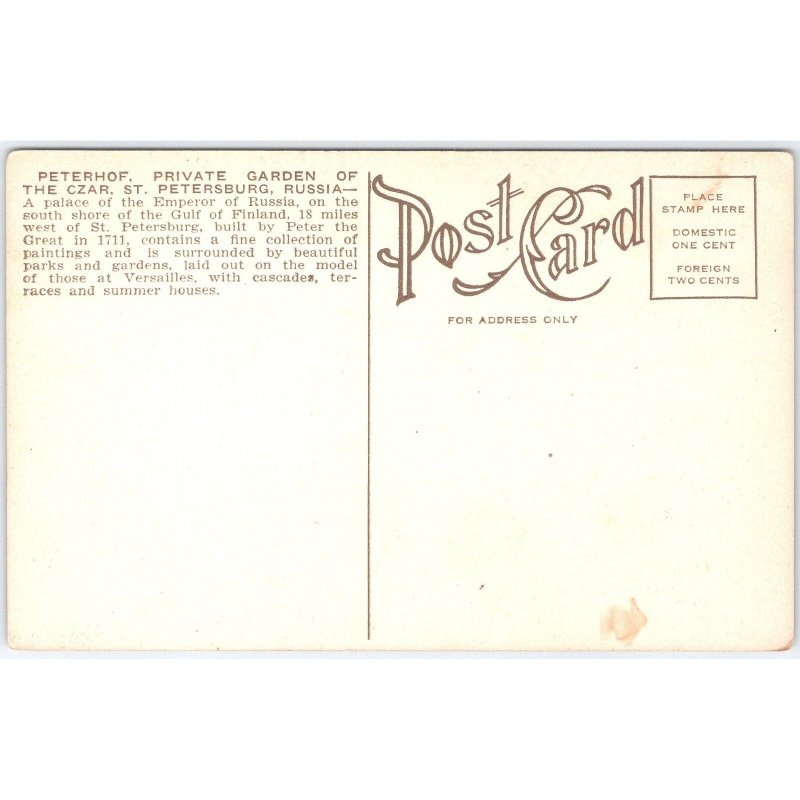 Postcard Peterhof Private Garden of the Czar St. Petersburg Russia c1910