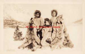 Native American Eskimos, RPPC, Children Wearing Fur Coats in Winter