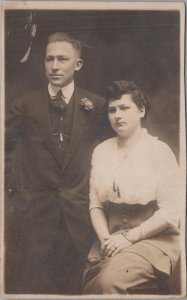 RPPC Postcard Couple on Boardwalk Palace Studios Atlantic City NJ