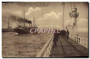 Old Lighthouse Postcard Boulogne sur Mer Both piers The Ship Folkestone Invic...