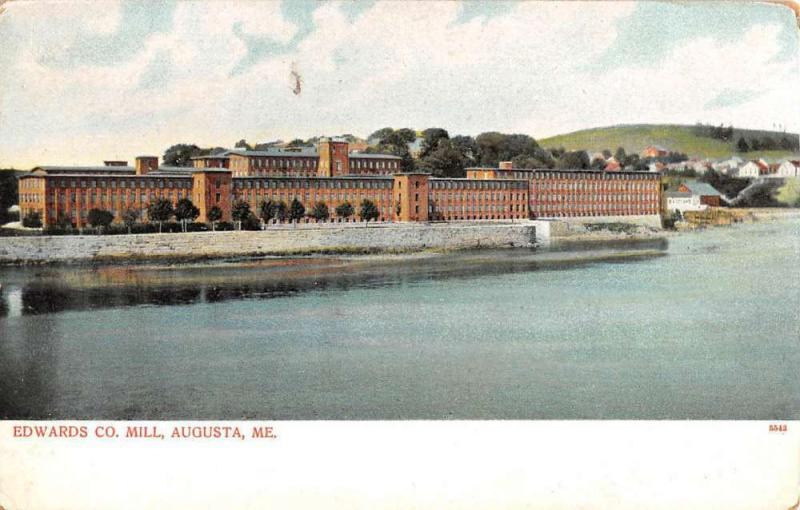 Augusta Maine Edwards Co Mill Waterfront Antique Postcard K101092