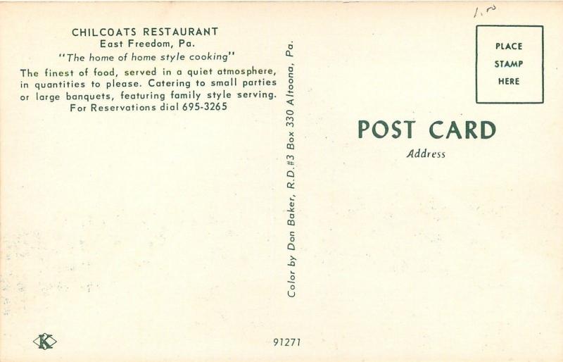 East Freedom PennsylvaniaA-Frame Chilcoats RestaurantRailing1960s Postcard