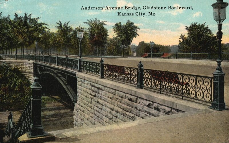 Kansas City Missouri Anderson Avenue Bridge Gladstone Boulevard Vintage Postcard