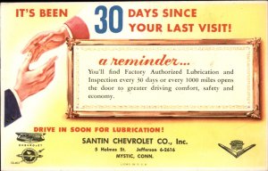 Mystic Connecticut Santin Chevrolet Service Reminder Ad c1956 Vintage Postcard