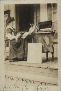 Lake Sunapee NH Woman Artist Painting - Indian LIZZIE c1910 Photo Postcard dcn