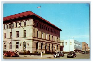 c1940's Looking East On Broadway Cars Showing Post Office Bismarck ND Postcard