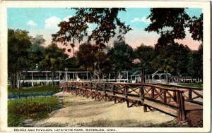 Bridge and Pavilion, LaFayette Park, Waterloo IA Vintage Postcard B68