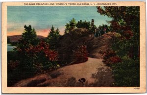 Postcard NY Adirondacks Old Forge Bald Mountain and Warden's Tower