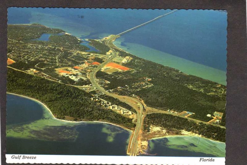 FL Aerial view Gulf Breeze Florida Postcard 3 mile bridge nr Pensacola