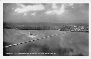 WASHINGTON Lake Washington 1940s Postcard Floating Bridge Plane Airplane