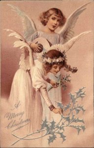 PFB No. 6372 Little Girl Angels with Lute Mandolin Christmas c1910 Postcard