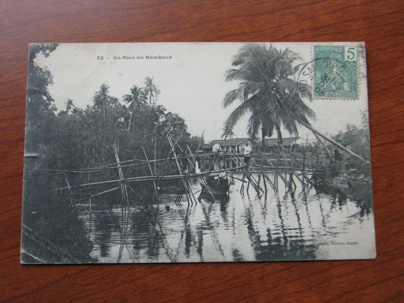 French Indo China Postcard Used 1905 Bamboo Bridge