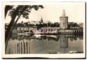 Old Postcard Sevilla Rio Guadalquivir Torre del Oro Boat