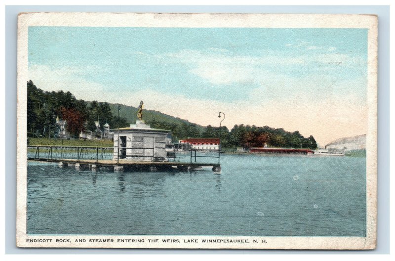 1917 The Weirs Lake Winnepesaukee NH Endicott Rock and Steamer Postcard