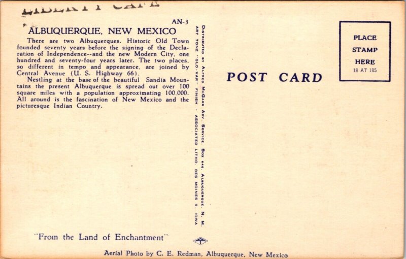 Linen Postcard Large Letter Greetings and Aerial View of Albuquerque New Mexico