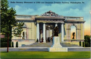 Vtg 1930s Rodin Statuary Monument Philadelphia Pennsylvania PA Unused Postcard