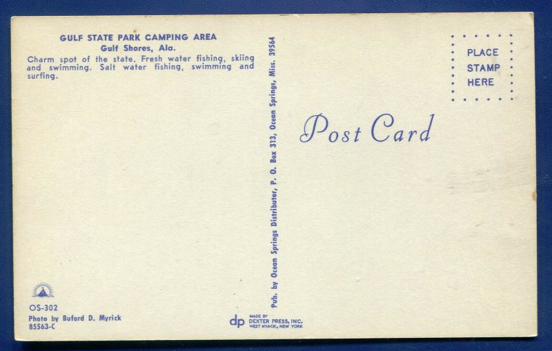 Gulf State Park Camping Area Gulf Shores Alabama al old postcard