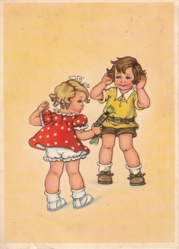 Children caricature girls game 1944 postcard Hungary