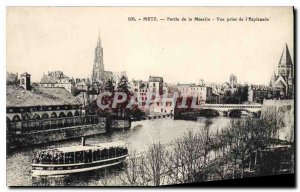 Old Postcard Metz Moselle Portie View from the Esplanade boat