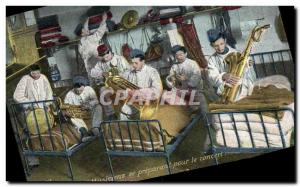 Old Postcard Army Musicians preparing for the concert saxophone