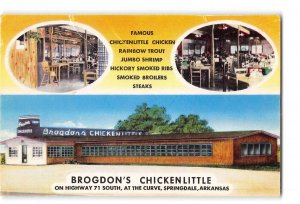 Springdale Arkansas AR Vintage Postcard Brogdon's Chickenlittle Restaurant