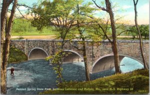 Postcard MO Bennet Spring State Park near US Highway 66 Bridge Man fishing