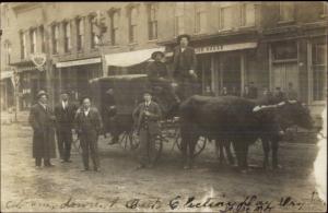 St. Joseph MO Election Day Dry Town Men Oxen Wagon Stores c1910 RPPC