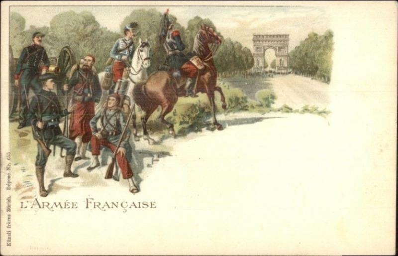 Army of France Horse Cannon Uniforms Arc De Triomph c1900 Postcard