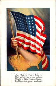 Art Postcard Hand Holding American Flag Through The Map of United States